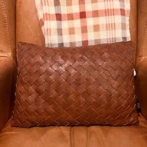 Frye Woven Leather Accent Pillow - Brown